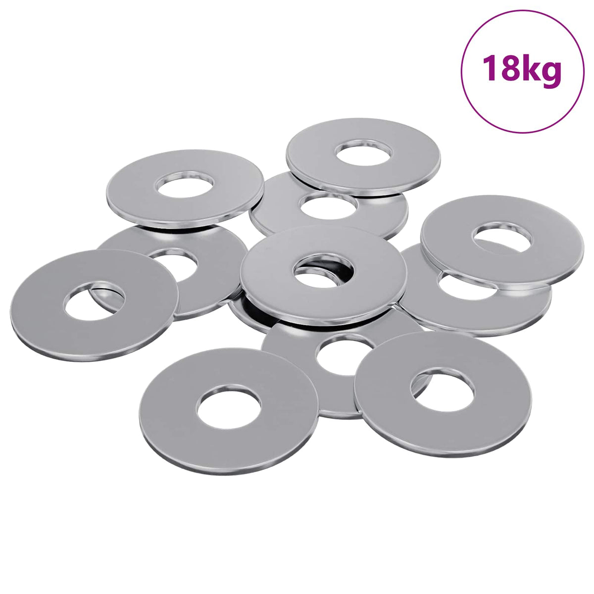 A pile of silver iron washers, showing a close-up of the product