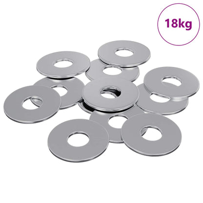A pile of silver iron washers, showing a close-up of the product