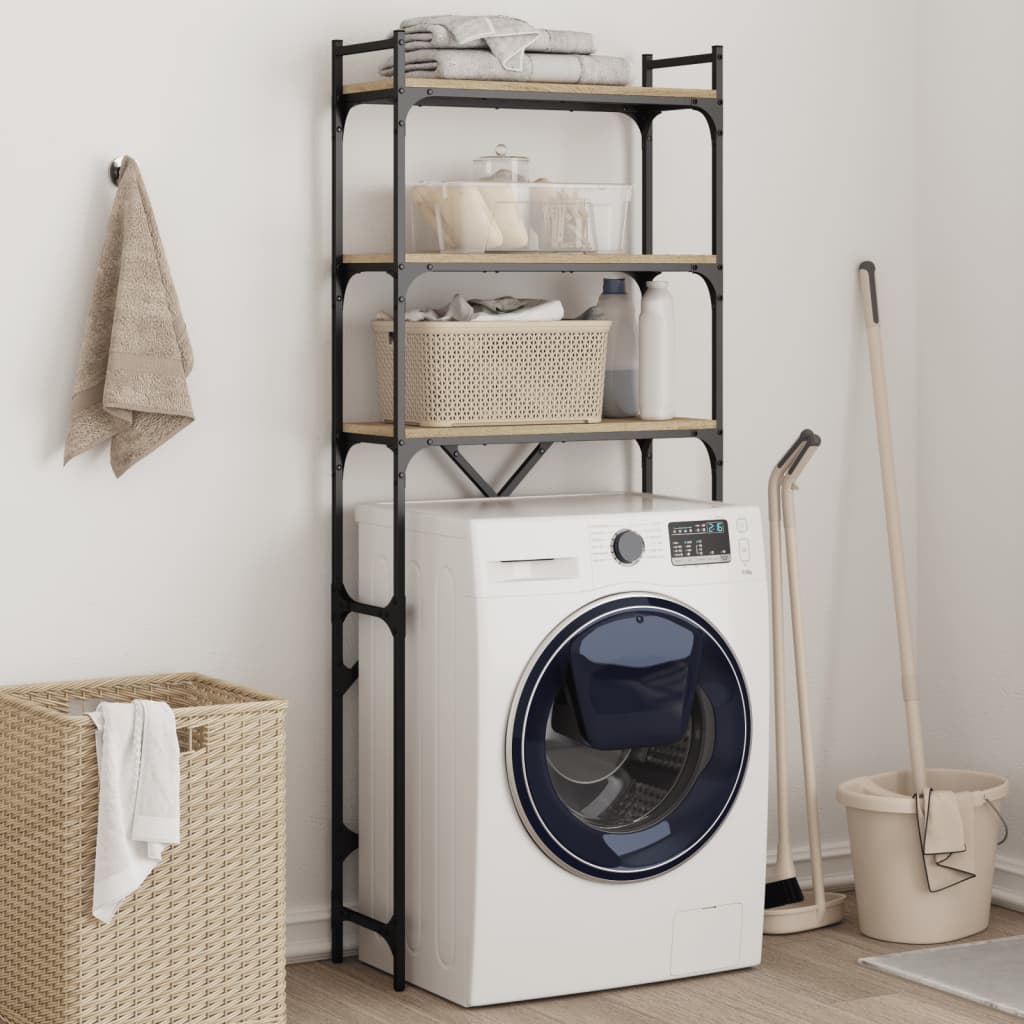 vidaXL Washing Machine Shelf Sonoma Oak Engineered Wood positioned over a white washing machine