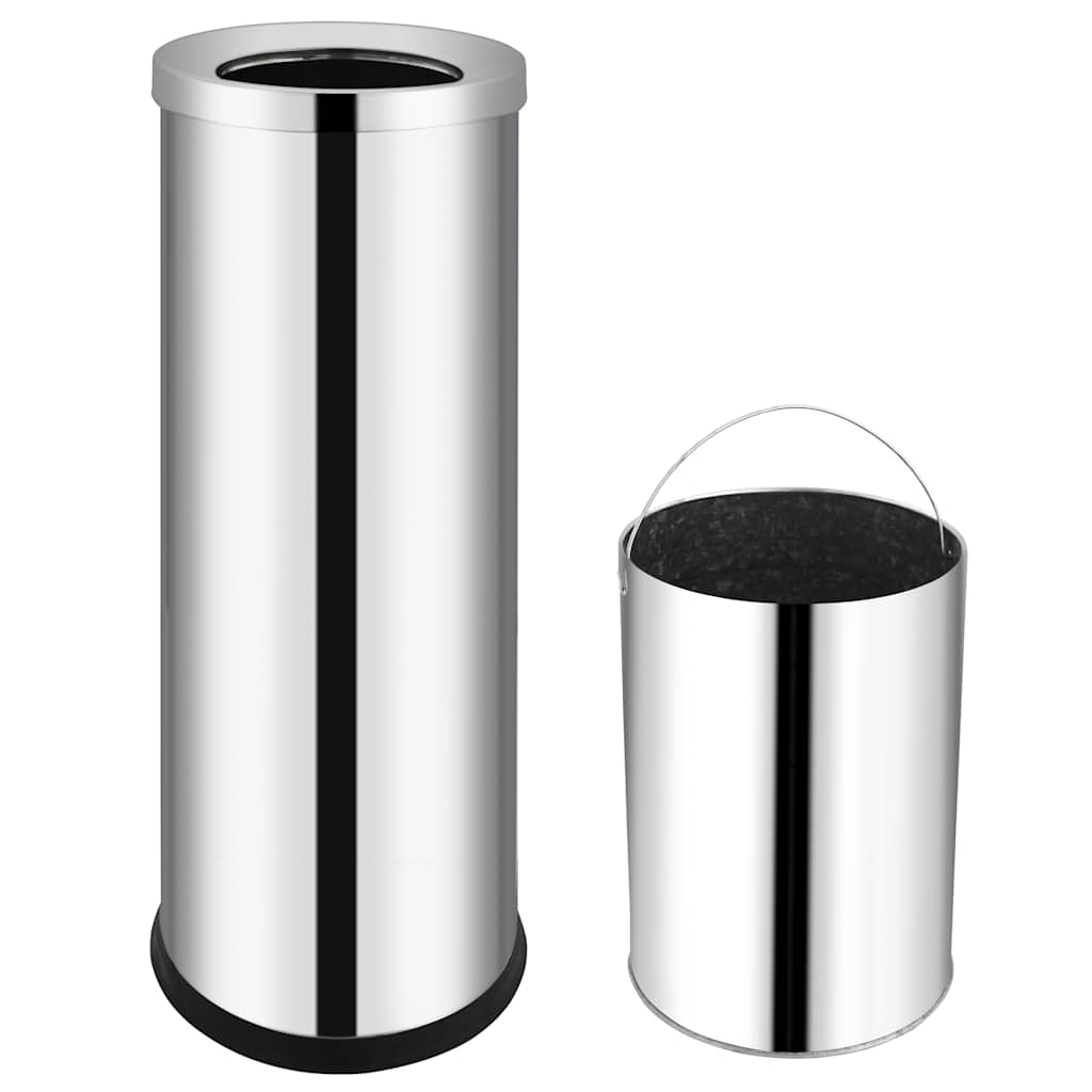 The waste bin shown next to its removable inner bucket with a metal handle