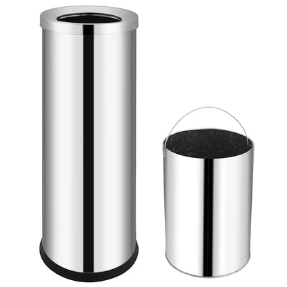 The waste bin shown next to its removable inner bucket with a metal handle