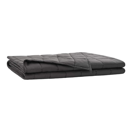 The anthracite weighted blanket folded neatly on a flat surface