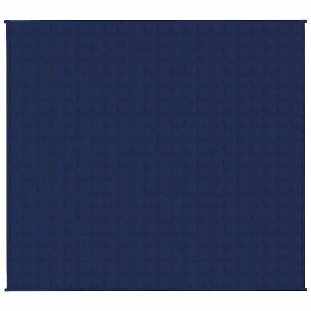 A flat, unfolded blue weighted blanket