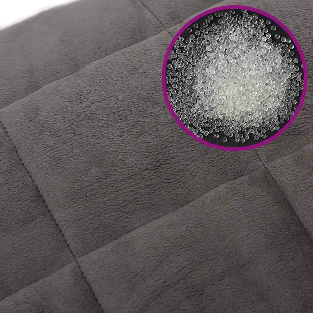 close up of the grey weighted blanket showing stitching and filling
