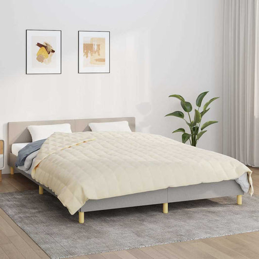 vidaXL Weighted Blanket Light Cream 15 kg spread neatly over a double bed in a bright bedroom