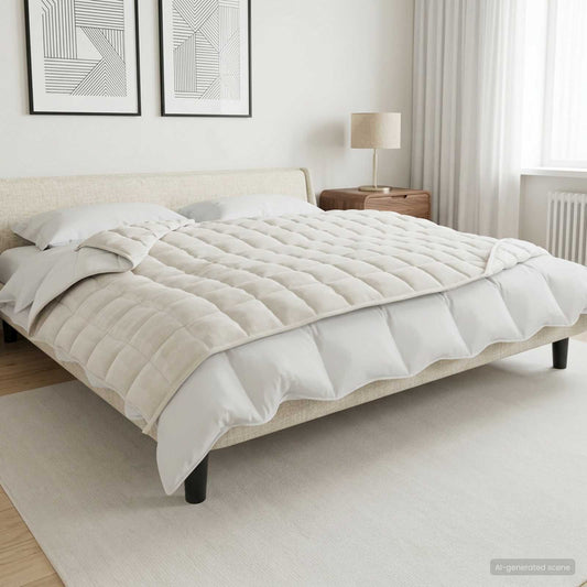 vidaXL Weighted Blanket White 11 kg 100% Cotton 205T laid out on a bed