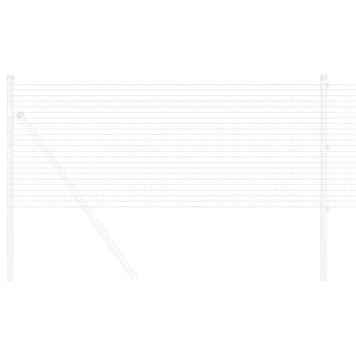 A white outline of a welded wire fence panel with a support pole