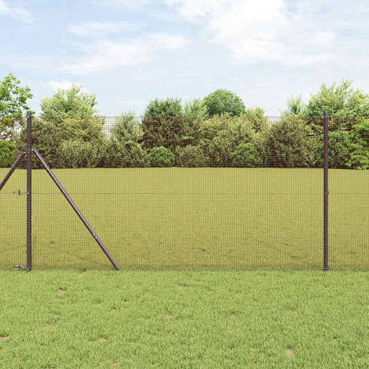 vidaXL Welded Wire Fence Red, a red wire mesh fence panel with two support posts in a grassy garden