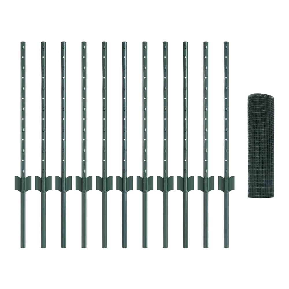 Welded Wire Fence with Posts Steel Green
