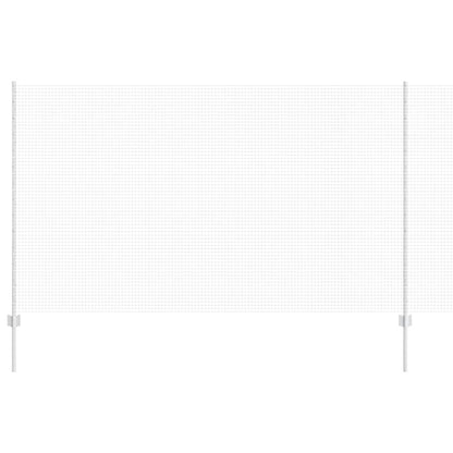 A white wire fence panel with white posts on a plain background