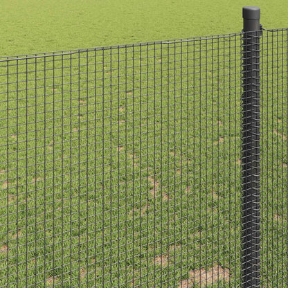 the fence panels close up showing the grid pattern and the sturdy vertical metal post