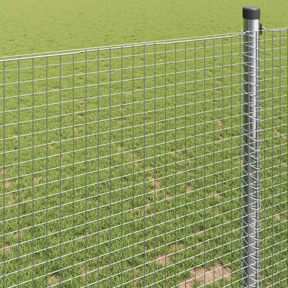 The fence panels featuring a close-up of the wire grid attached to a vertical metal post