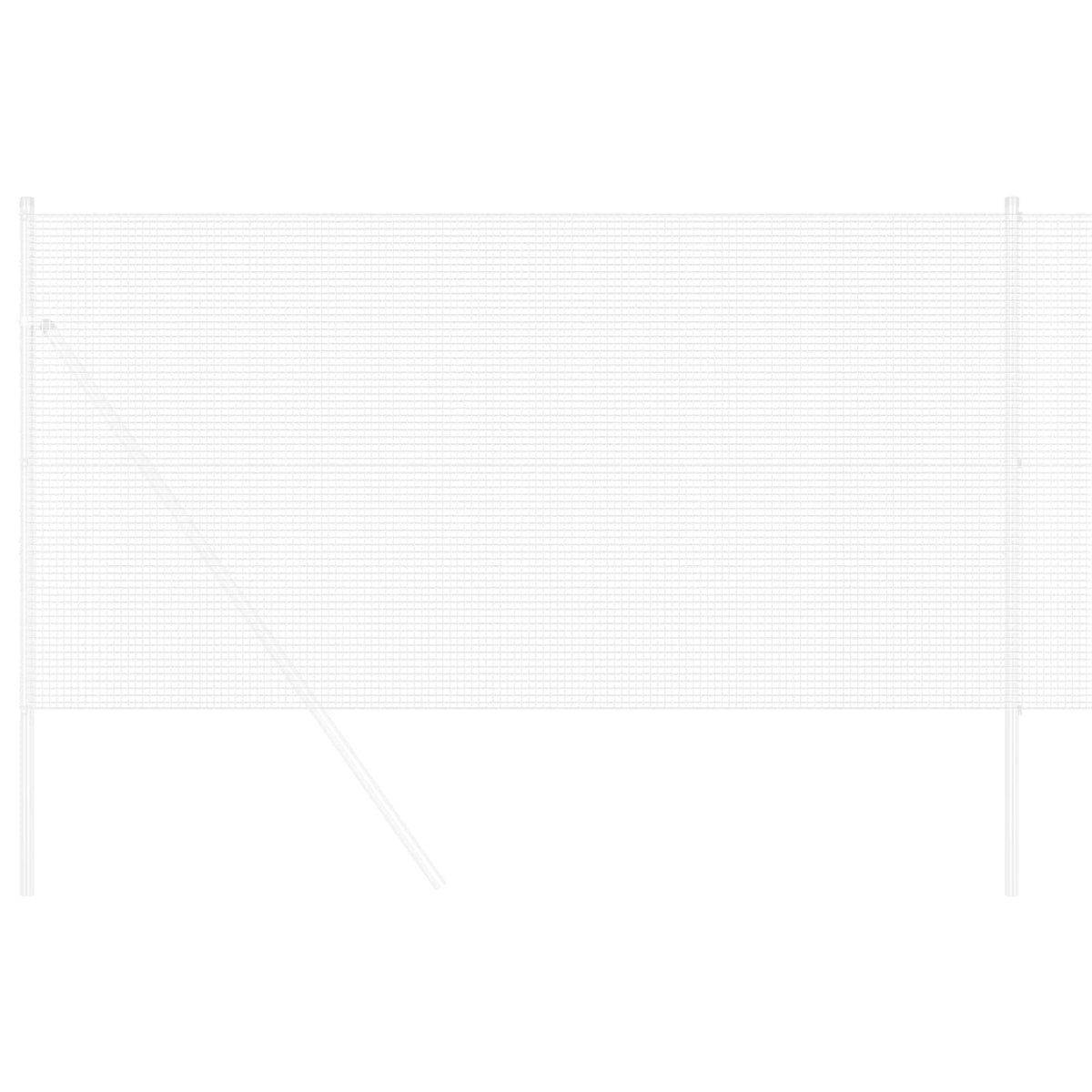 A section of welded wire fence panel, showing the mesh and support poles