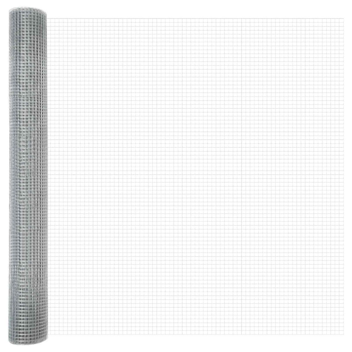 A roll of welded wire mesh fencing material, unrolled slightly to show the grid pattern