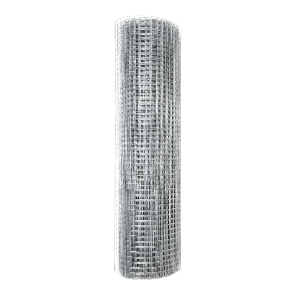 A tall roll of welded wire mesh fencing standing upright