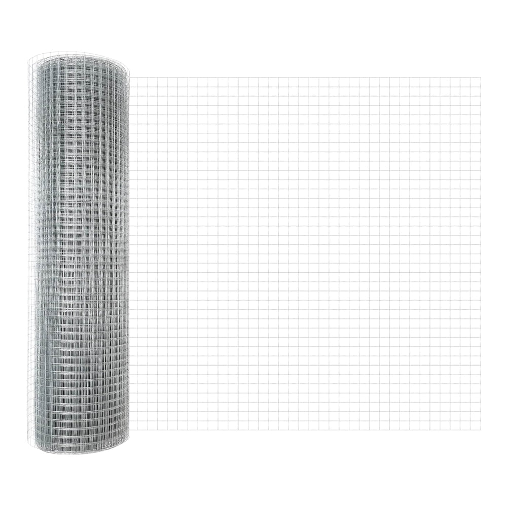 A roll of welded wire mesh fencing, showing the fine grid pattern of the silver metal