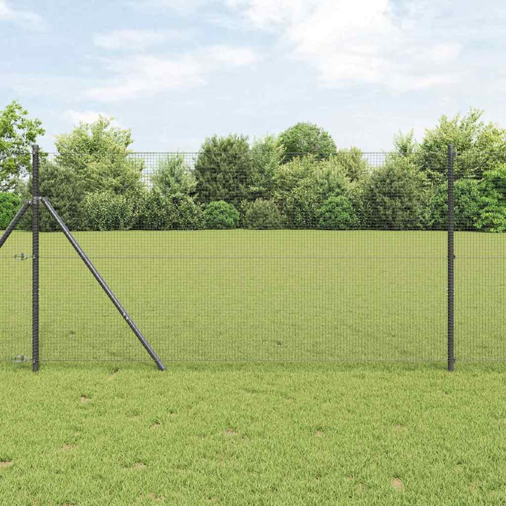 vidaXL Welded Wire Fence Ground Fix PVC-Coated Steel Grey installed in a garden setting