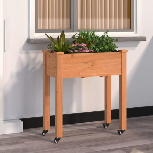 Wheeled Planter with Liner Solid Wood Fir Height 80 cm Brown 71 cm 37 cm