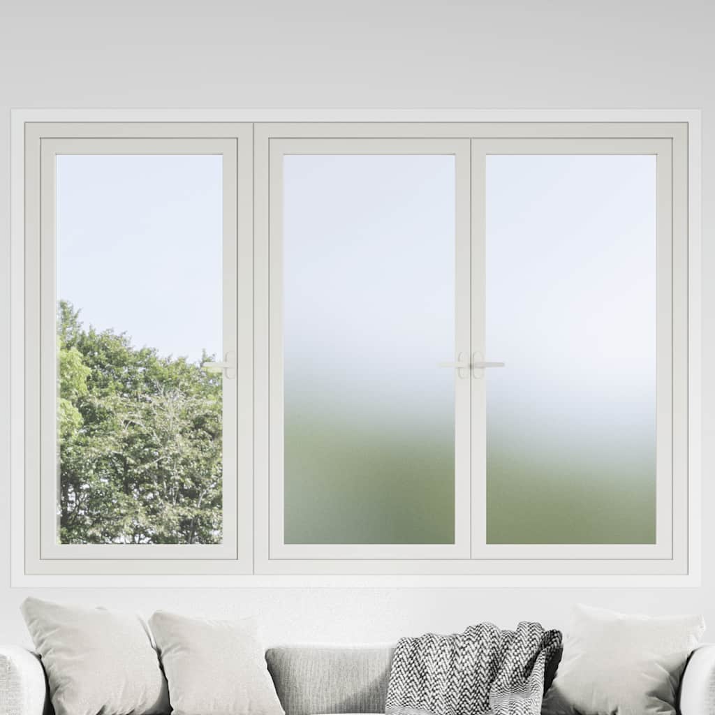 vidaXL Window Films Frosted Grey PVC applied to a large window with a sofa in front