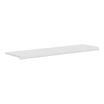 A white PVC window sill shown from a side angle