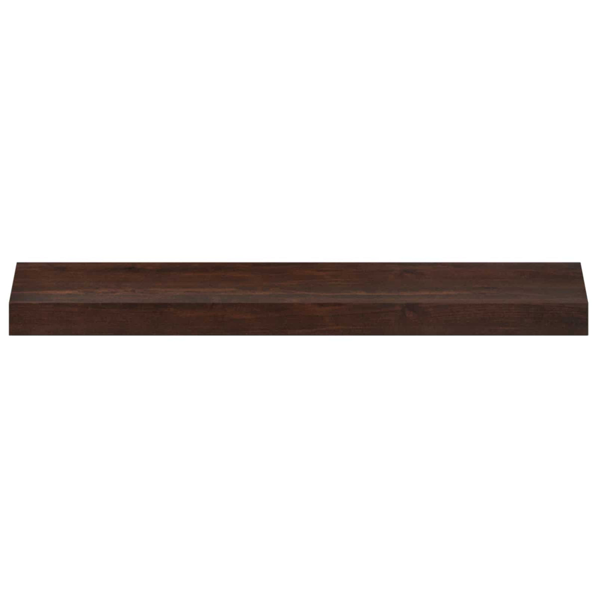 A single dark brown window sill with a bevelled edge