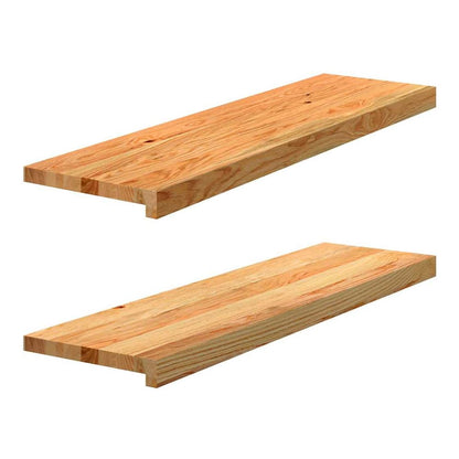 vidaXL Window Sills 2 pcs Light Brown Solid Wood Oak, two wooden window sills shown from a side angle