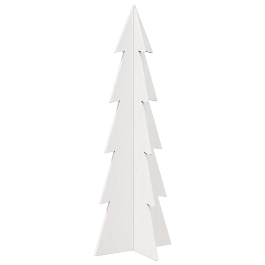 White wooden Christmas tree decoration standing against a white background