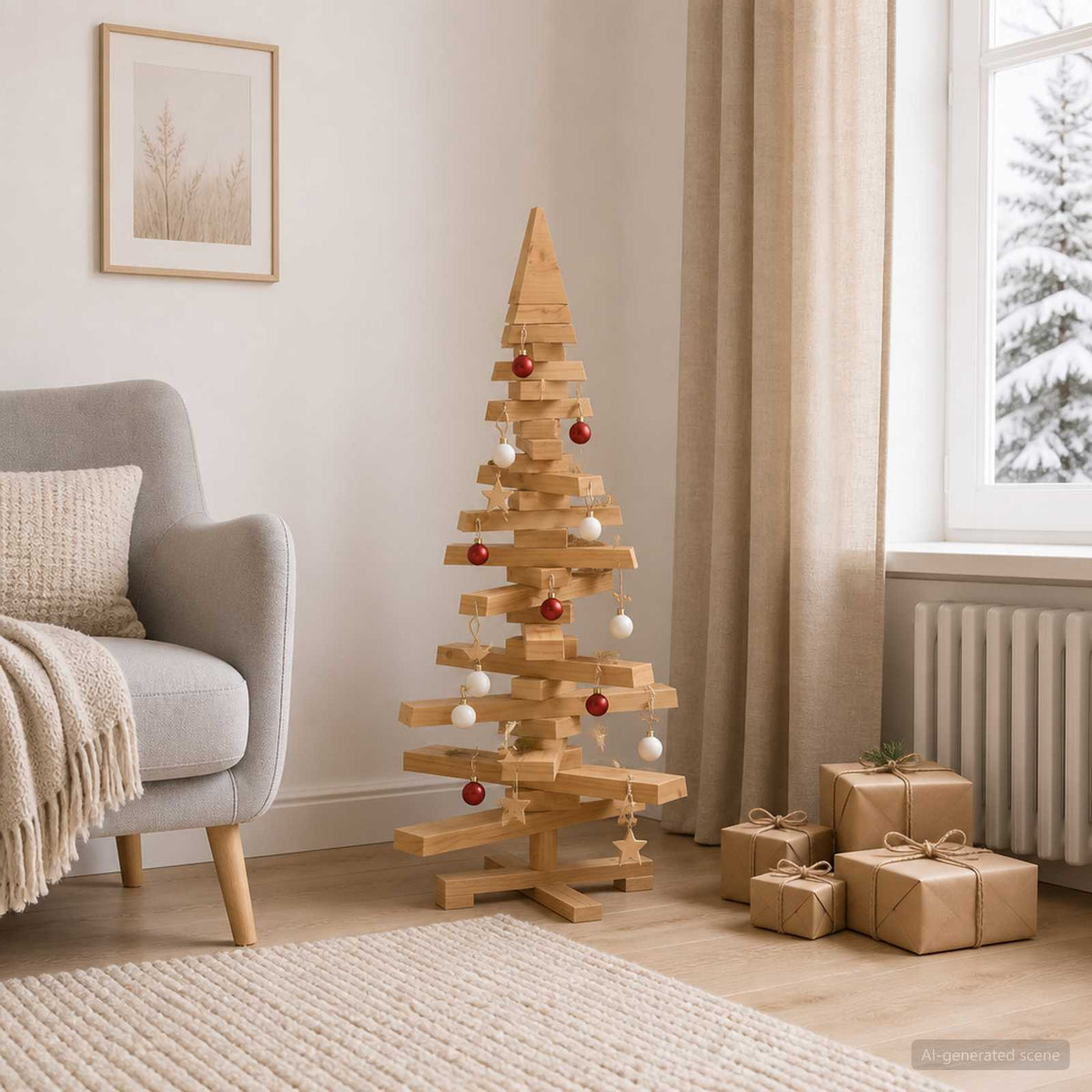 Wooden Christmas Tree KOTKA Solid Pine Wood Brown finish 90 cm
