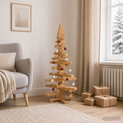 Wooden Christmas Tree KOTKA Solid Pine Wood Brown finish 90 cm