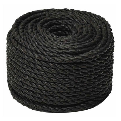 The black work rope coiled tightly, showing its texture