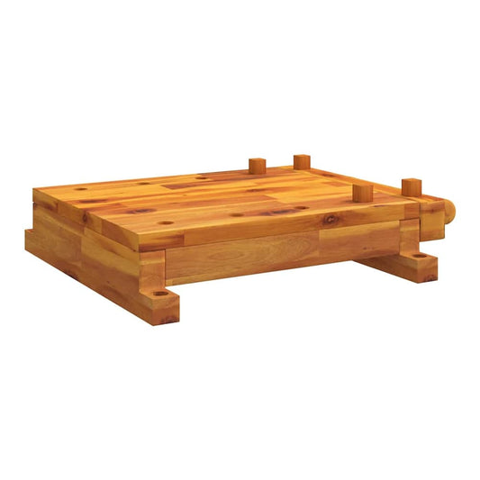 The wooden workbench tabletop with integrated vice seen from a slight front angle