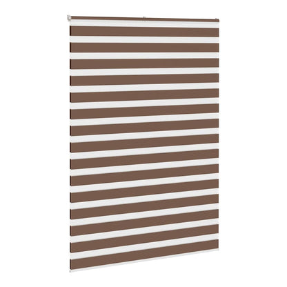 the brown zebra blind, shown from a side angle with its roller mechanism visible