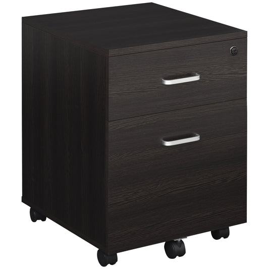 Vinsetto 2-Drawer Locking Office Filing Cabinet in dark wood grain finish with silver handles
