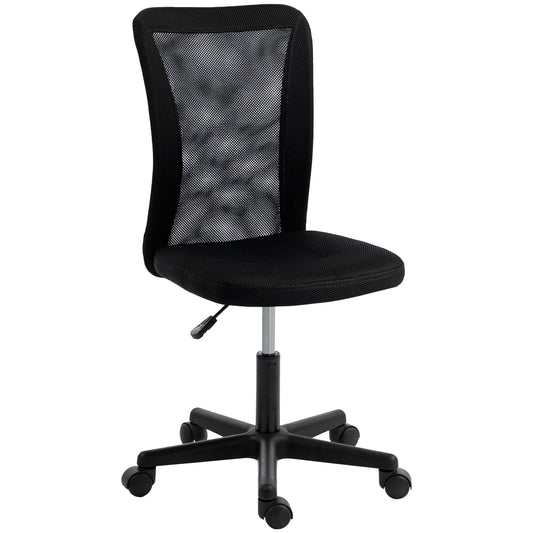 Vinsetto Computer Desk Chair, an armless black mesh office chair with a padded seat and five rolling wheels