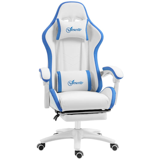 Vinsetto Computer Gaming Chair in white and blue with a headrest and lumbar support