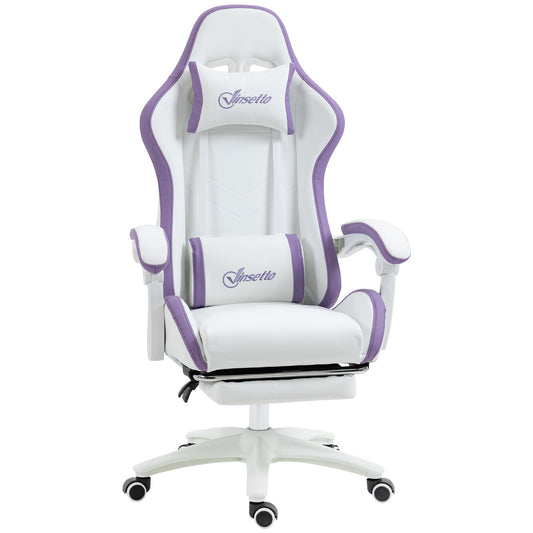 Vinsetto Computer Gaming Chair in white and purple with a headrest and lumbar support