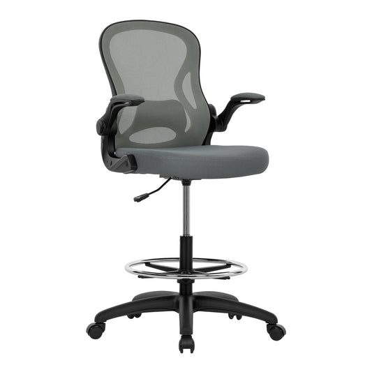 Vinsetto Drafting Chair in charcoal grey with a mesh back and flip-up armrests