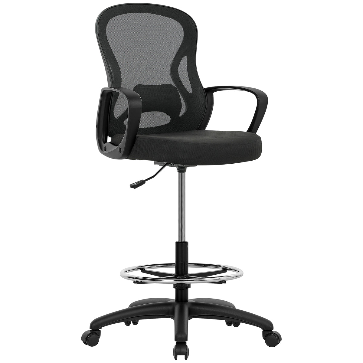 Vinsetto Drafting Chair with Adjustable Footrest in Black