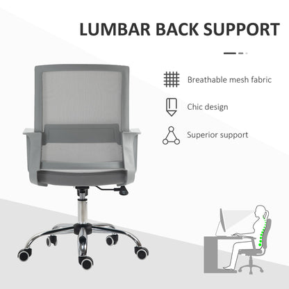 Lumbar back support and breathable mesh fabric of the grey mesh office chair