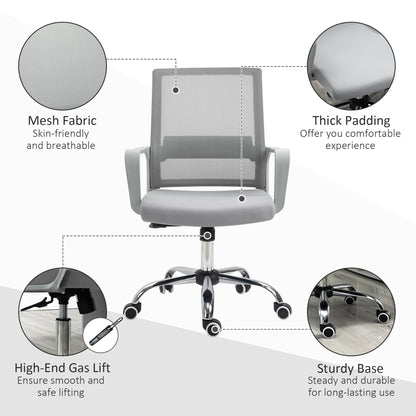 Close up details of the grey mesh office chair including mesh fabric and padding