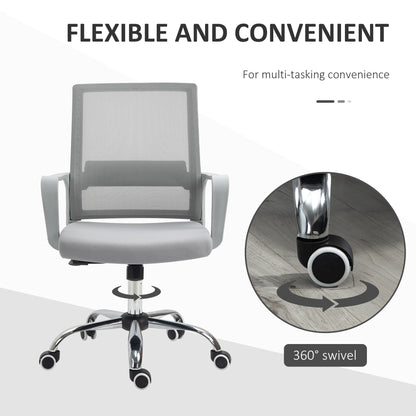 360 swivel castor wheels and flexible movement of the grey mesh office chair