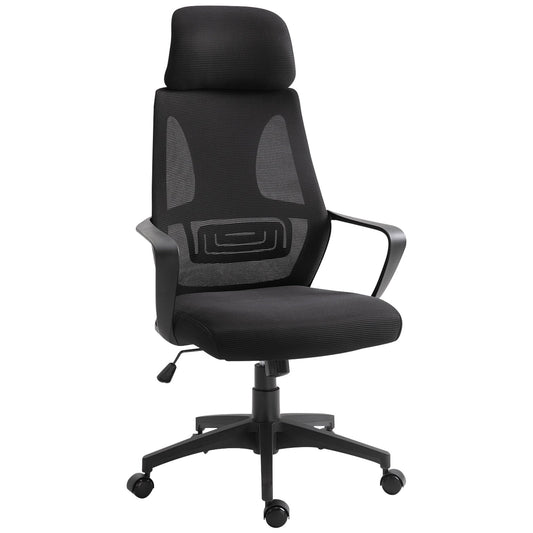 Vinsetto Ergonomic Office Chair in black, a high-back mesh computer chair with headrest and lumbar support