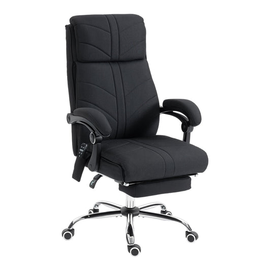 Vinsetto High Back Vibration Massage Office Chair with Footrest, black fabric, on chrome base with wheels