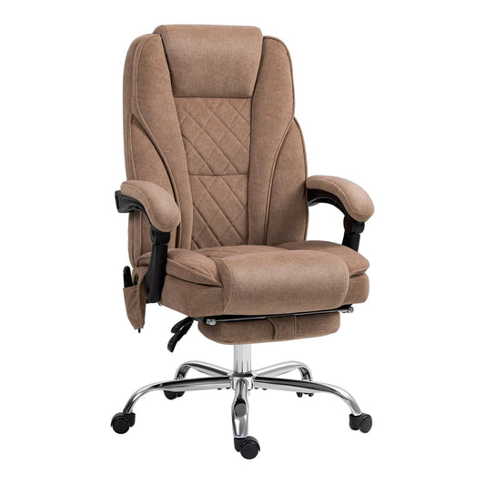 Vinsetto Massage Office Chair in brown fabric with a diamond stitched back and padded armrests