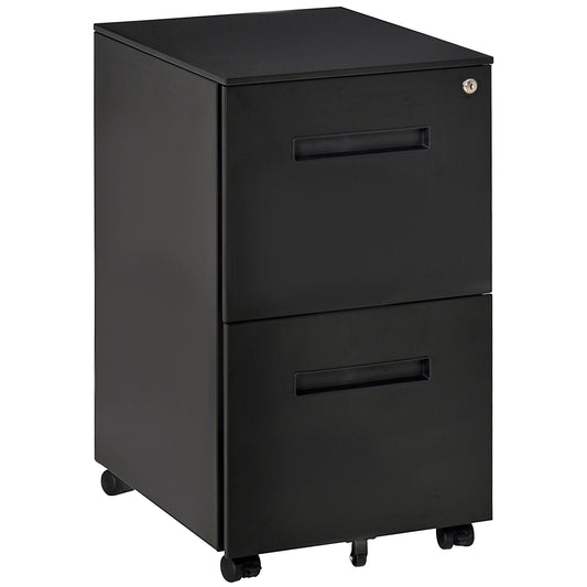 Vinsetto Metal Mobile File Cabinet with Wheels in a plain black finish with two storage drawers