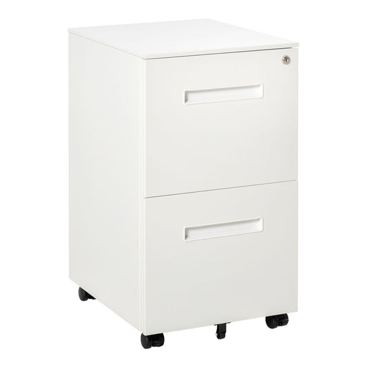 Vinsetto Metal Mobile File Cabinet with Wheels, a white two-drawer unit on castors