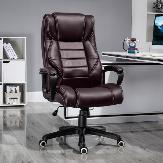 The brown office chair in a home office setting next to a desk