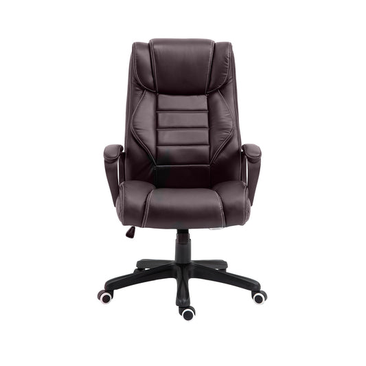 Vinsetto Office Chair with 6-Point Maaage, a brown PU desk chair with padded seat and armrests