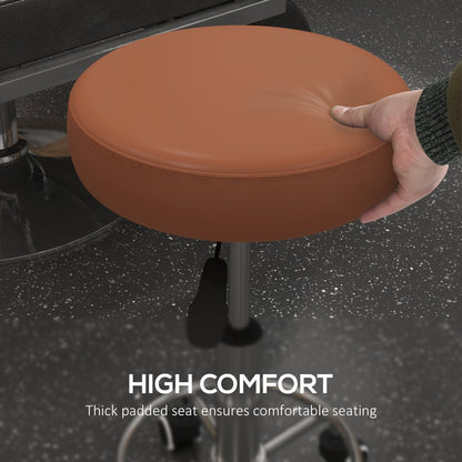 Close up of the padded seat of the rolling stool