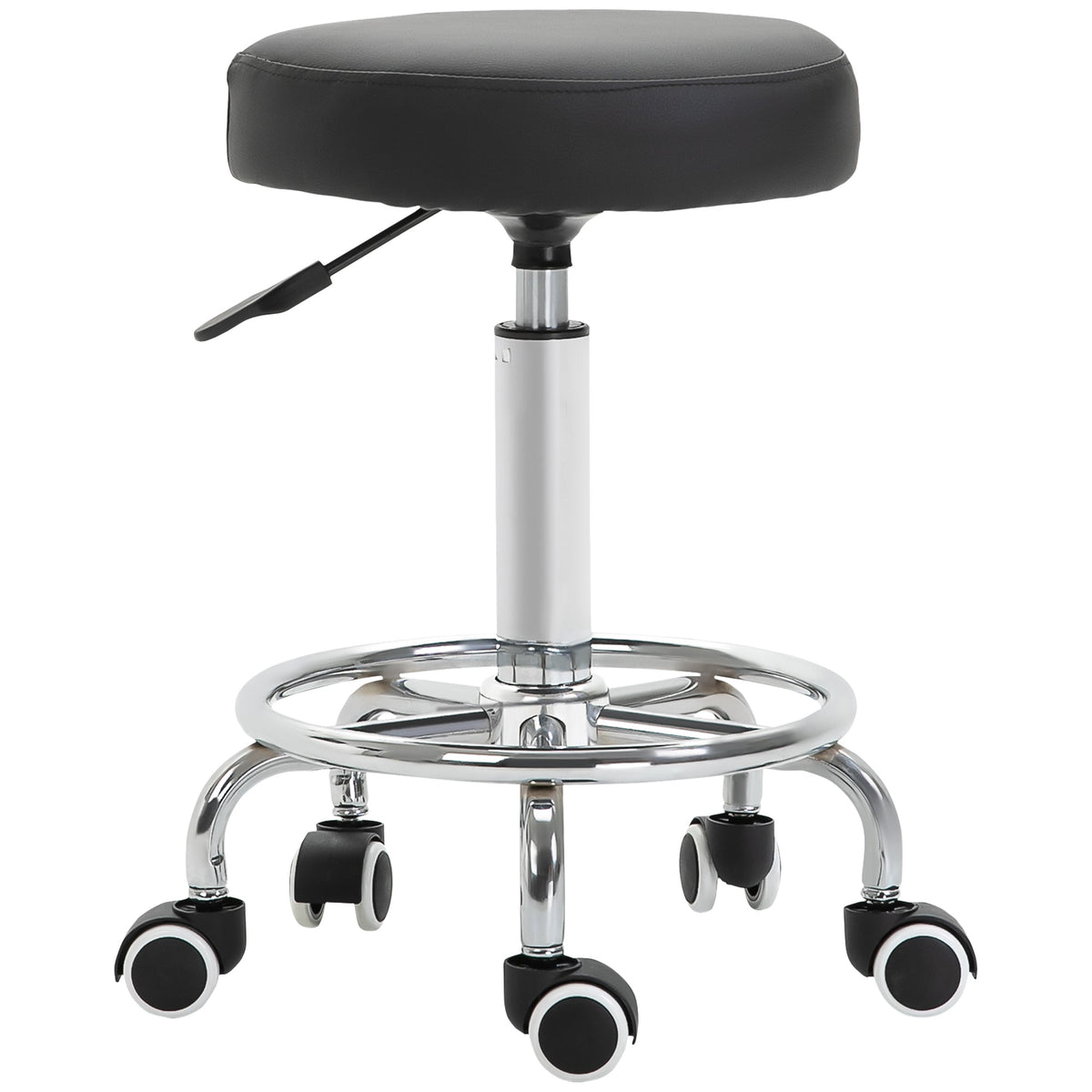 Vinsetto Round Rolling Stool with a black PU leather seat and chrome base with wheels